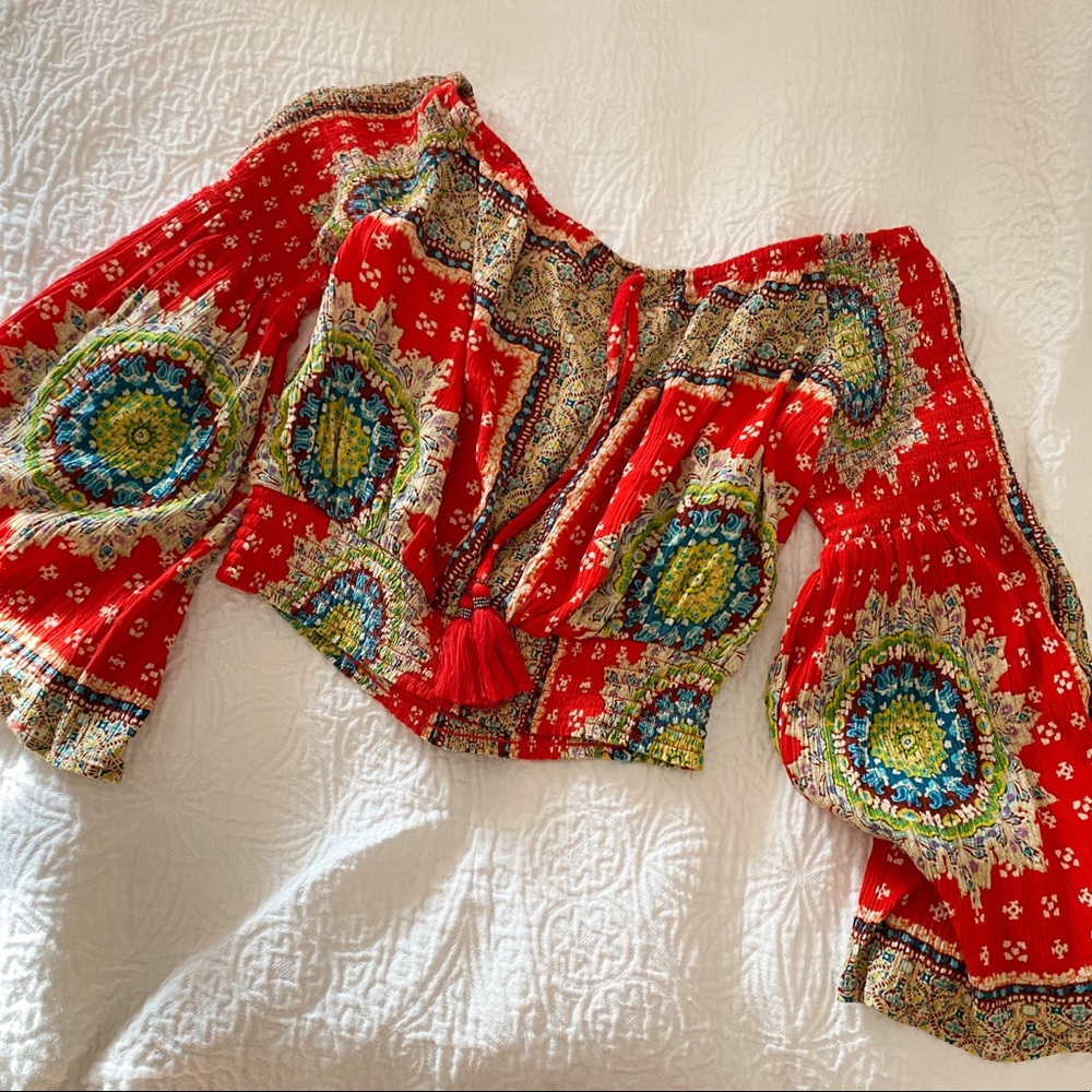 cropped, off the shoulder, gypsy shirt